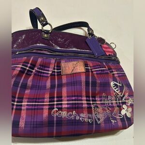 Coach 15886 Poppy Tartan Plaid Glam Tote Bag